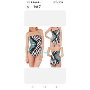 Carmen Marco Valvo Boho Bandeau Tribal One Piece Swimsuit Women's Size 6